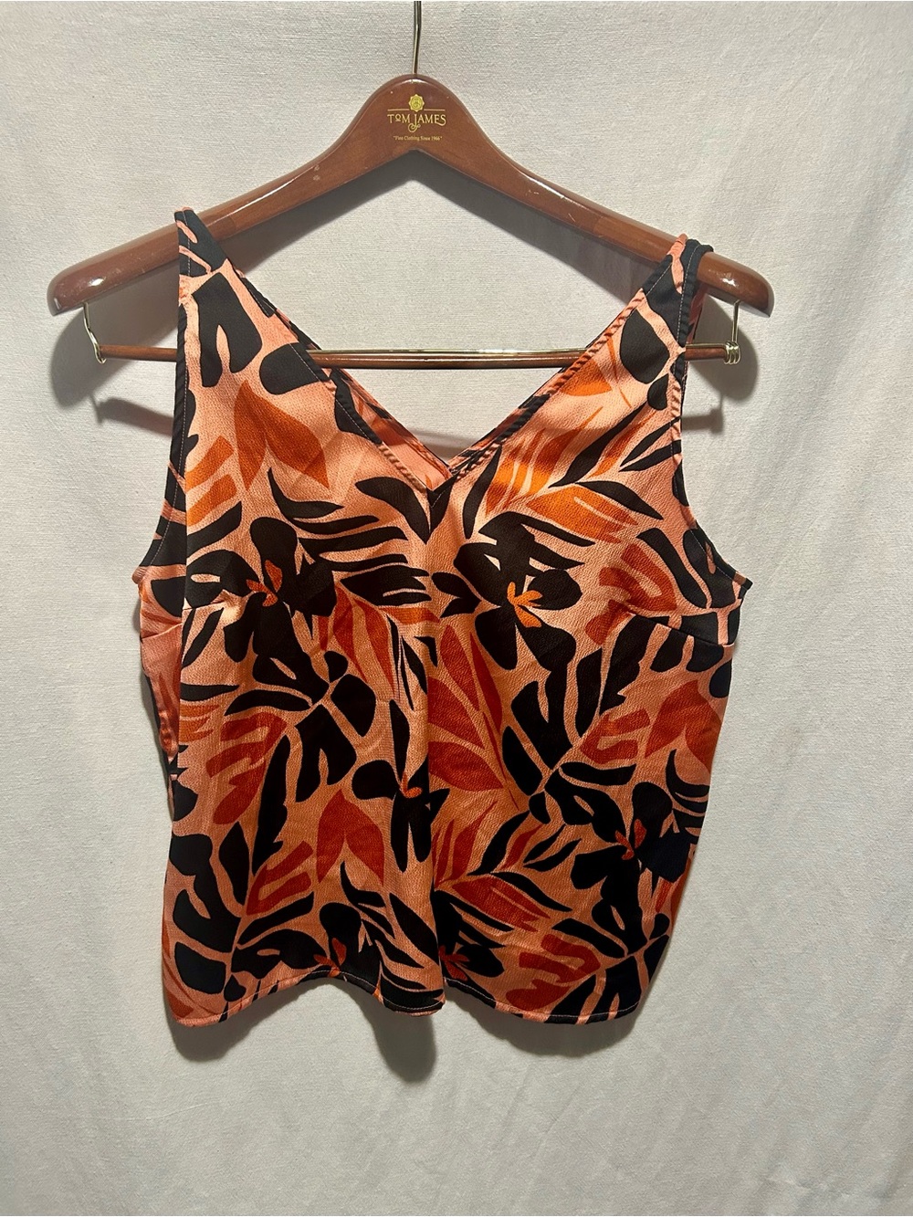 Old Navy Rust Black Tropical Leaf Print Cami Top Womens L Retro Vintage Pinup